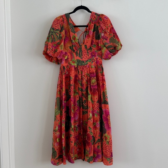 NWT FARM Rio Blooming Garden Orange Midi Dress Small - Picture 1 of 4